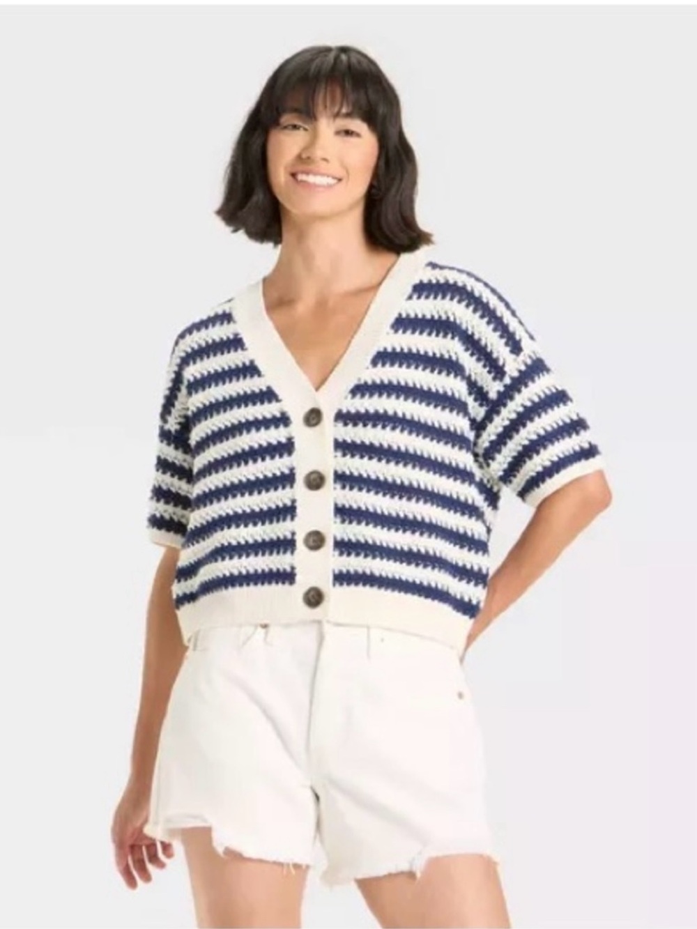 Universal Thread Navy and Cream Cardigan Button Top Small Oversize